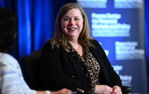 Michelle Bowman smiling on stage