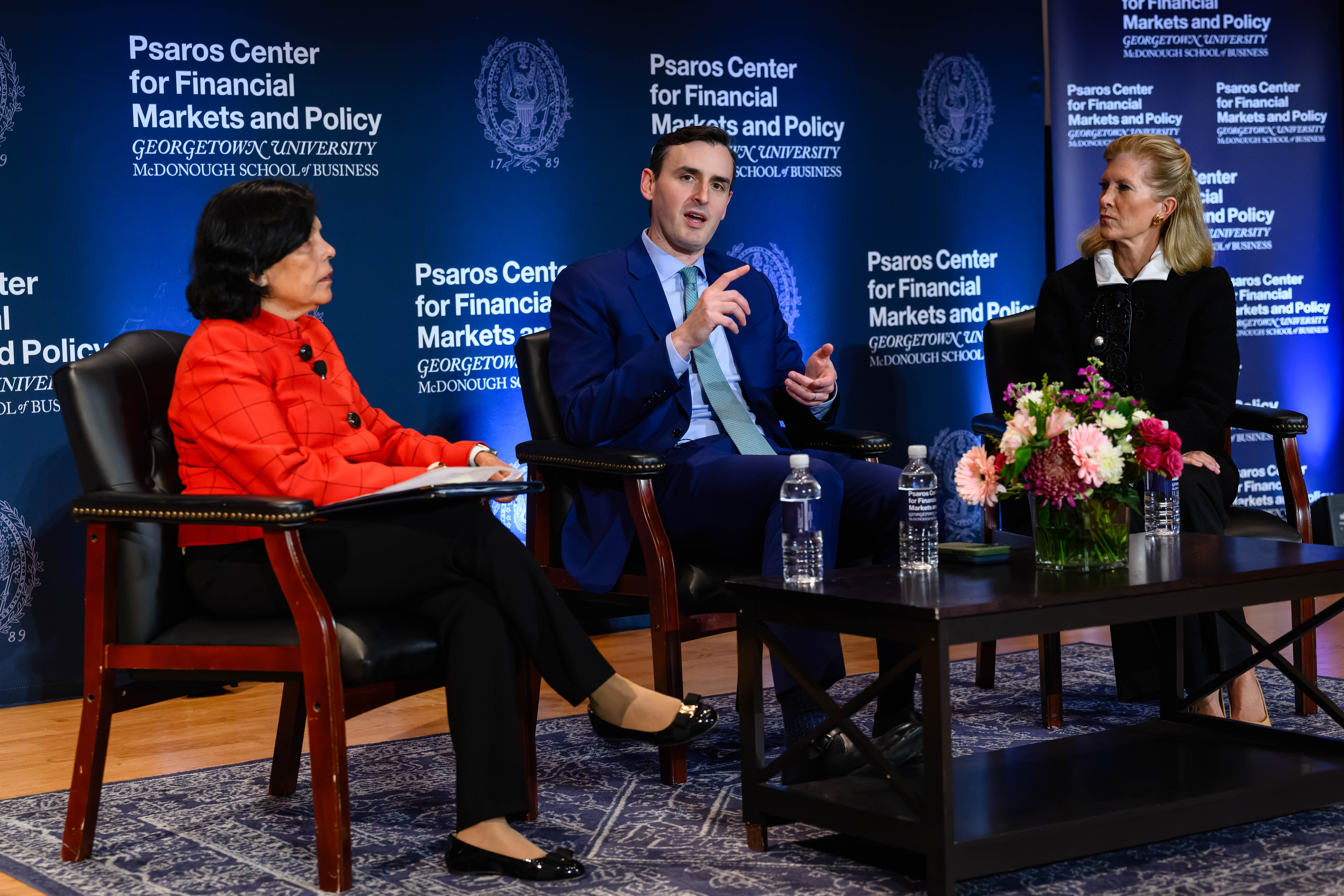 Mary Callahan Erdoes, Dan Katz, and Reena Aggarwal on Stage