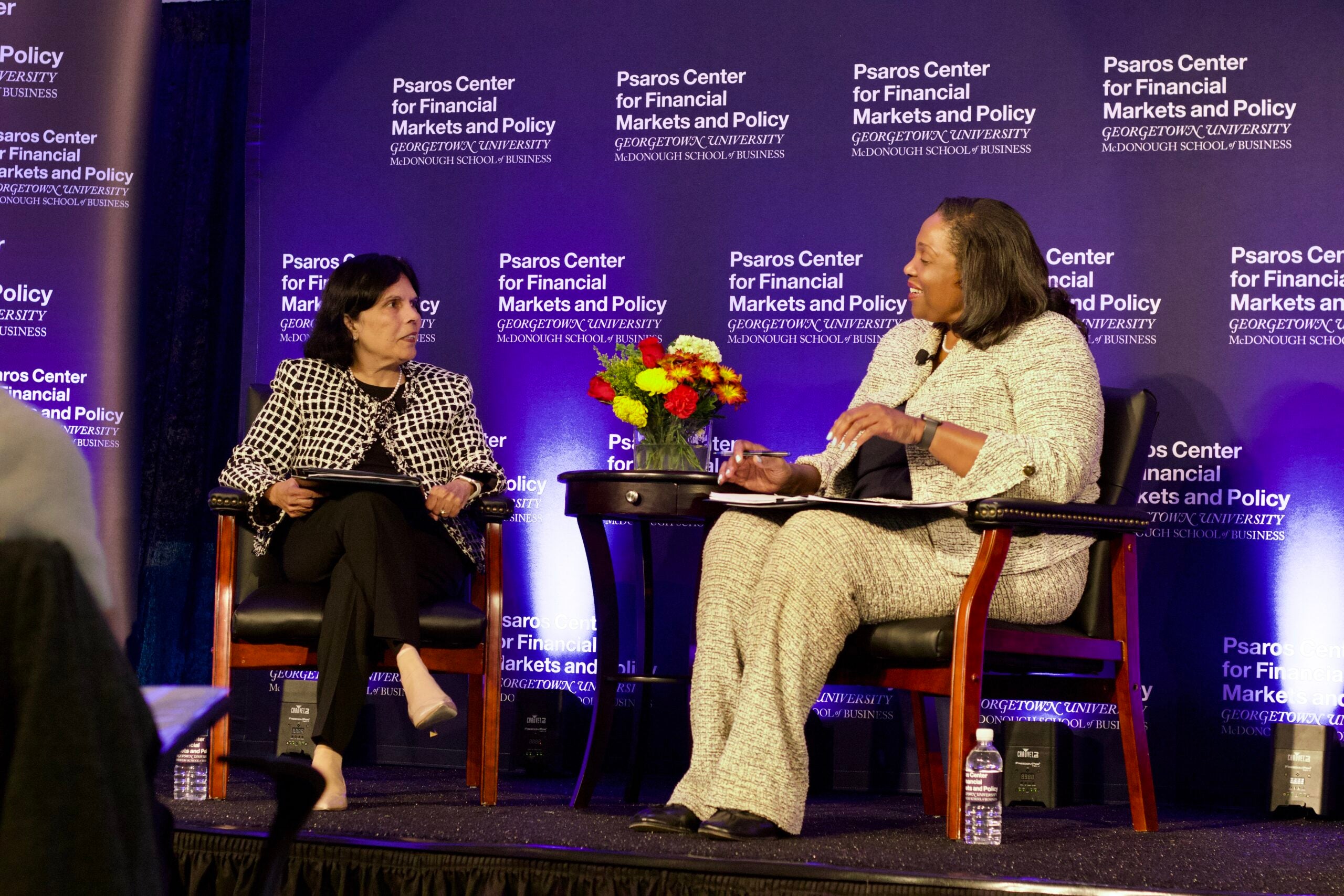 Lisa Cook on stage with Reena Aggarwal