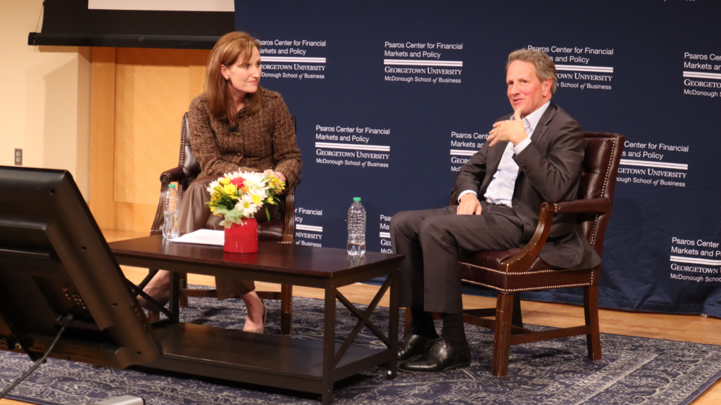 Tim Geithner speaking at an event